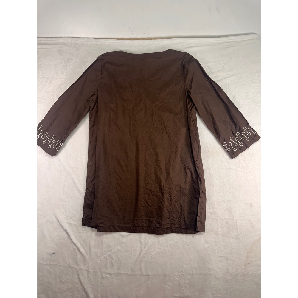 Toffee & Apple Tunic Top Size M Brown Embroidered Horsebit 3/4 Sleeve Western - Picture 5 of 5